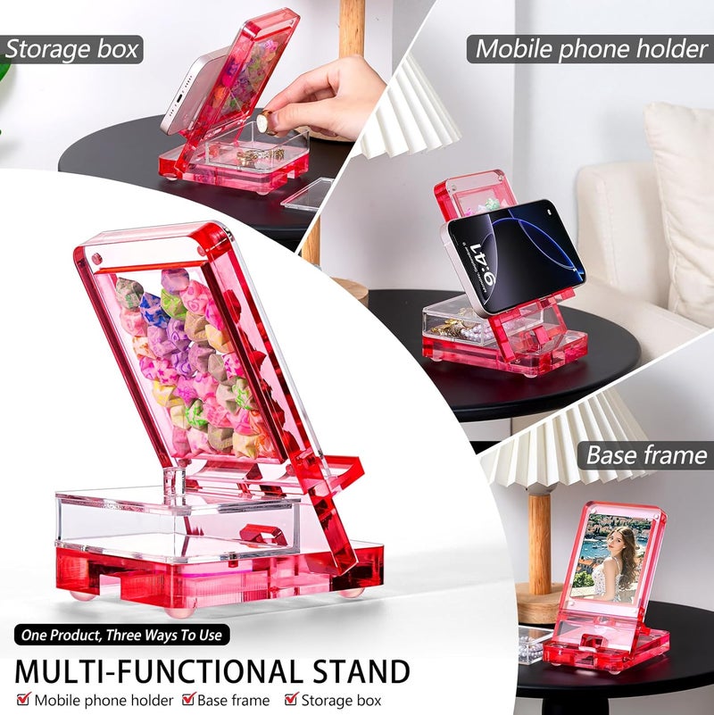 GDUSMCN Acrylic Phone Holder Firm，Phone Stand for Desk，Star Decorations and Not Easily Damaged，Office Accessories，Novel Design,Pink Black and Clear. (Pink) - Image 4